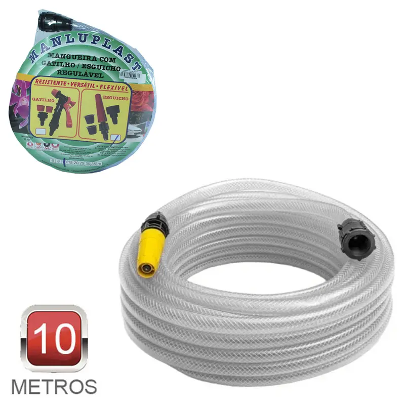 MANGUEIRA COM ESGUICHO PARA JARDIM TRANCADA POP EXTRA CRISTAL 10M