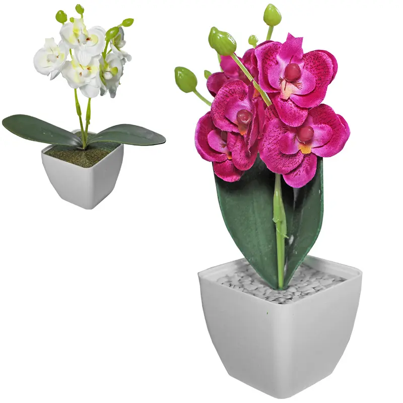 FLOR PERMANENTE COM VASO DE PLASTICO QUADRADO MINI ARRANJO 17X6CM