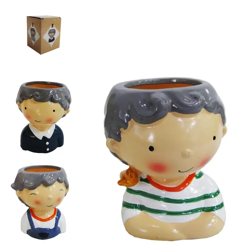 VASO DECORATIVO MENINO DE CERAMICA 10,5X9CM NA CAIXA