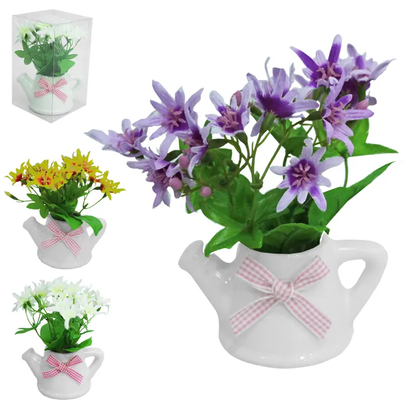 FLOR PERMANENTE NERINE COM VASO DE PORCELANA REGADOR 11X6CM VCF