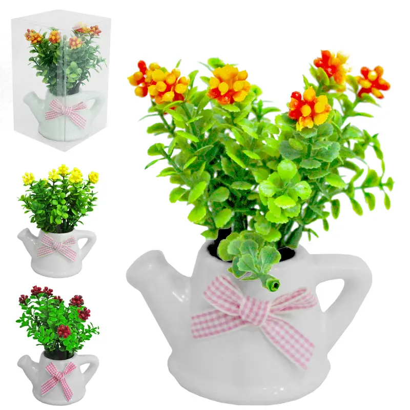 FLOR PERMANENTE FLORES DO CAMPO COM VASO DE PORCELANA REGADOR 11,5X5,6CM VCF