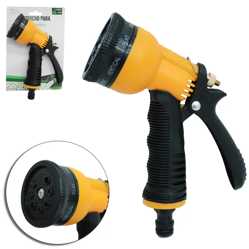 ESGUICHO PARA MANGUEIRA COM JATO 7 FUNCOES + CONECTOR CURTO E TRAVA 18X6CM