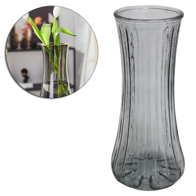 VASO DE VIDRO REDONDO FUME 23X10,5CM DE Ø
