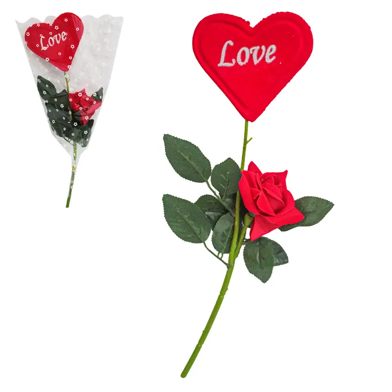 FLOR PERMANENTE HASTE DE ROSA COM CORACAO LOVE 44CM