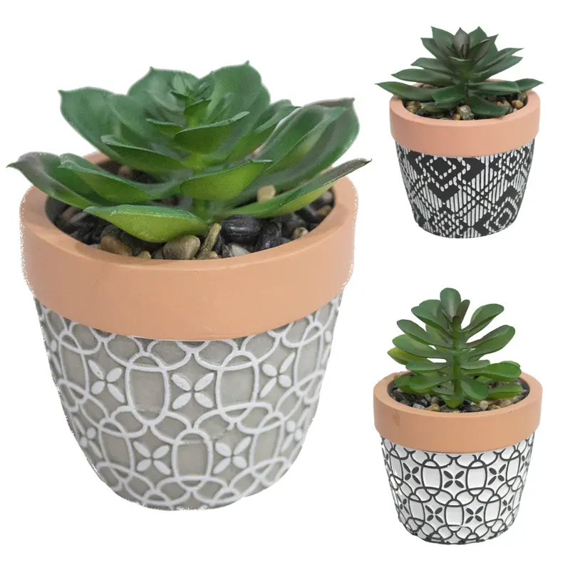 FLOR PERMANENTE SUCULENTA COM VASO DE CIMENTO REDONDO 6,5X7CM DE Ø
