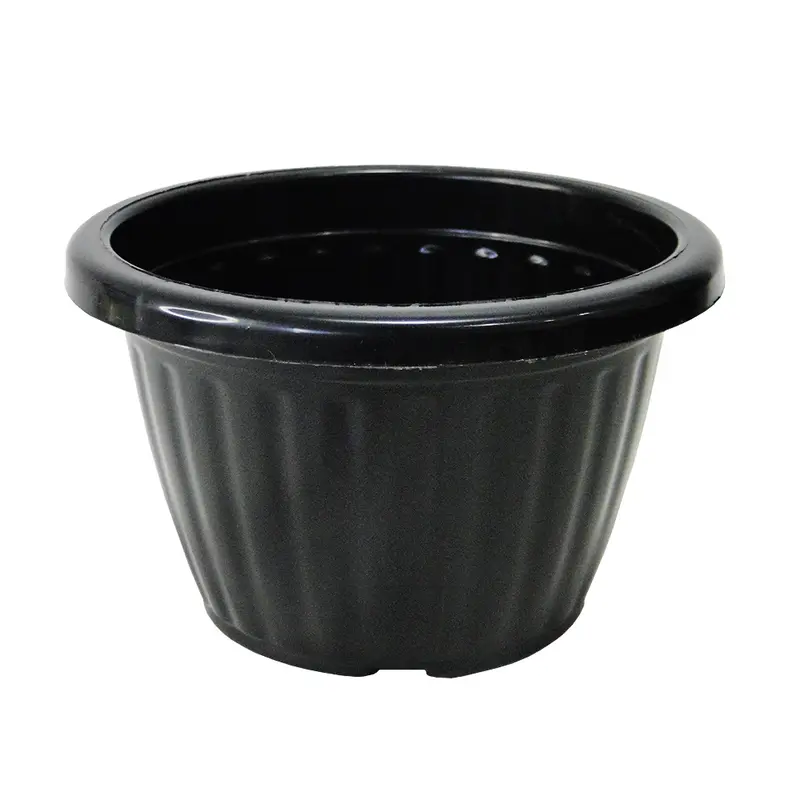 VASO REDONDO CANELADO PRETO 700ML 8,5X14CM DE Ø DE PLASTICO