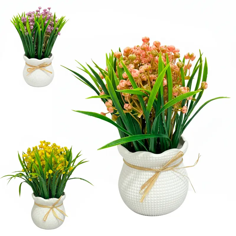 FLOR PERMANENTE SATEFELLO COM VASO DE PLASTICO REDONDO 20X9X7,5CM VCF