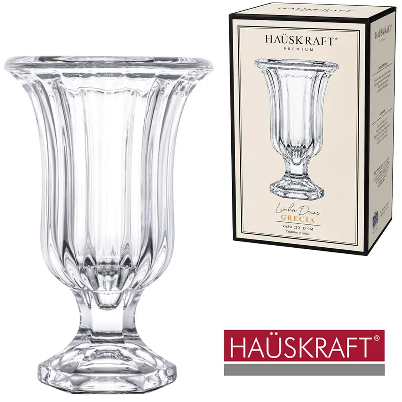 VASO DE VIDRO CRISTAL REDONDO LINHA DECOR GRETA HAUSKRAFT PREMIUM 23,5X14,5CM DE Ø