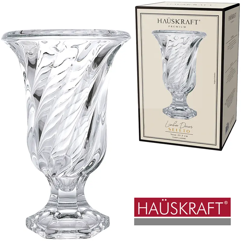 VASO DE VIDRO CRISTAL REDONDO LINHA DECOR SELETO HAUSKRAFT PREMIUM 23,5X14,5CM DE Ø