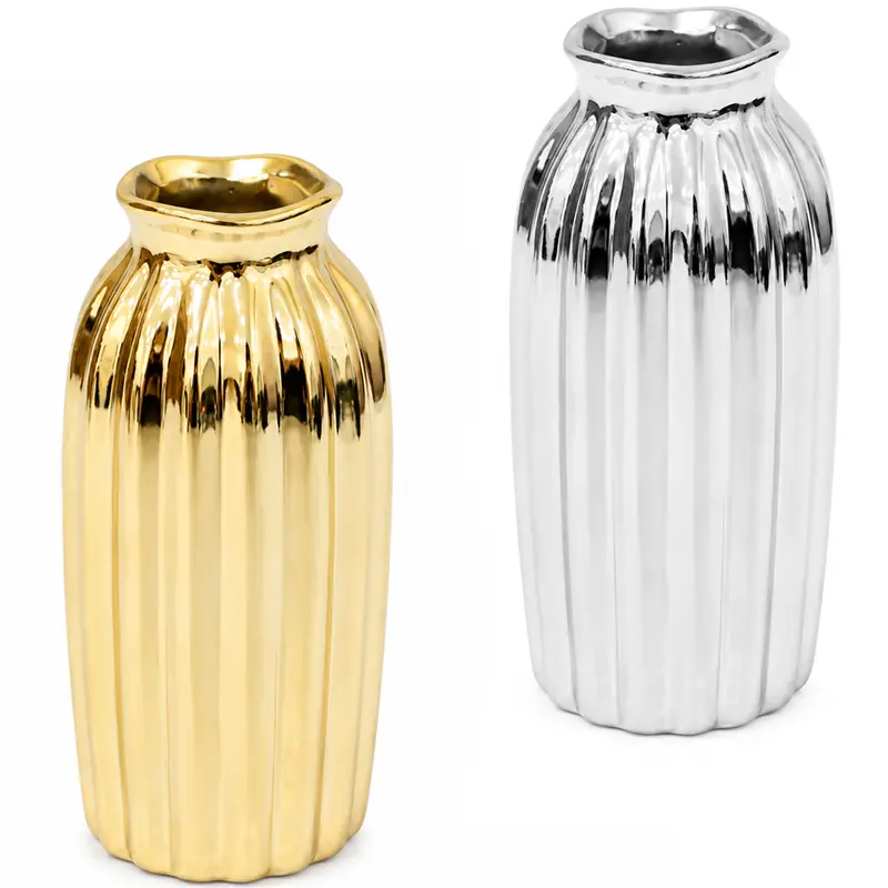 ENFEITE VASO DE PORCELANA METALIZADO DOURADO / PRATA 12,5X6CM DE Ø