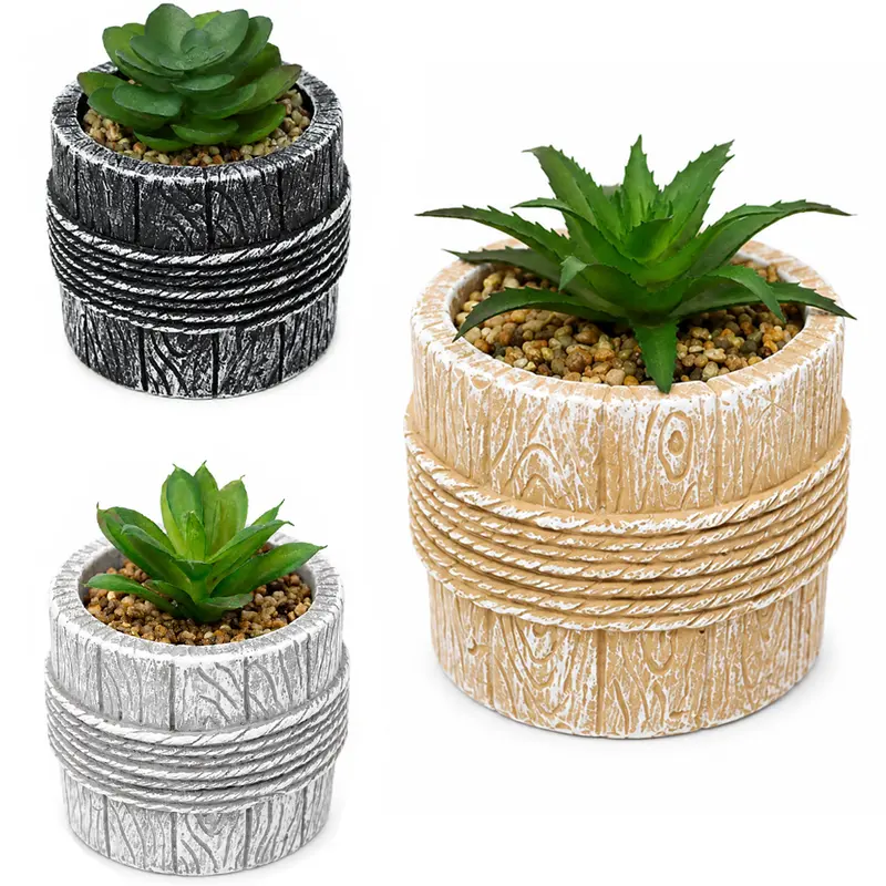 FLOR PERMANENTE SUCULENTA COM VASO DE CIMENTO REDONDO 9X7,5CMDE Ø
