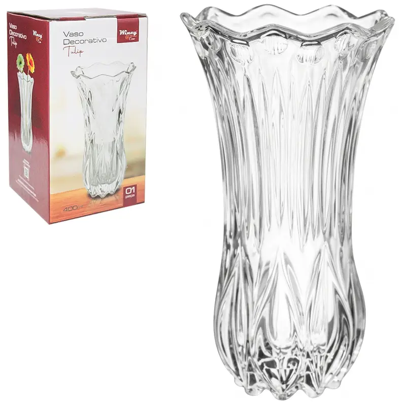 VASO DE VIDRO REDONDO TULIP 19X10CM DE Ø