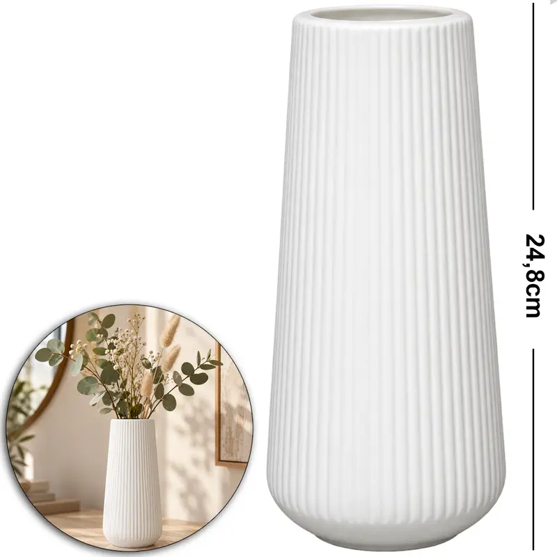 VASO DE PLASTICO REDONDO CONICO FRISADO M WHITE 24,8X11,5CM DE Ø