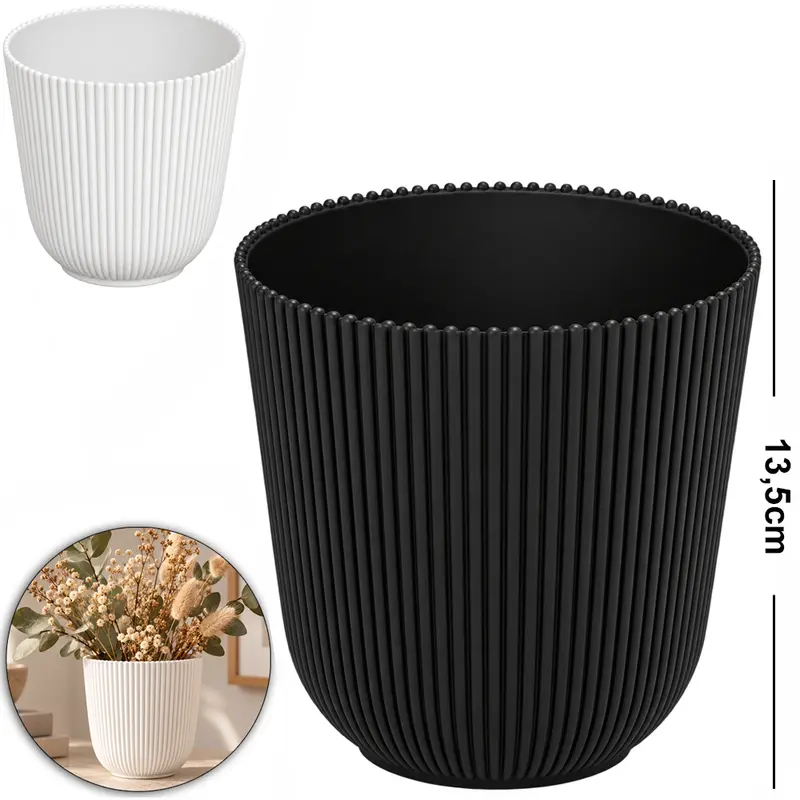 VASO DE PLASTICO REDONDO CANELADO M BLACK / WHITE 13,5X13,5CM DE Ø