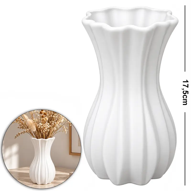 VASO DE PLASTICO REDONDO PLISSADO P WHITE 17,5X9,5CM DE Ø