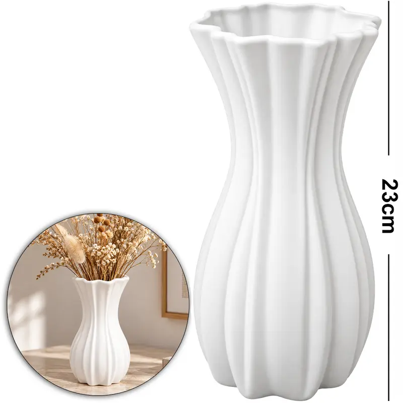 VASO DE PLASTICO REDONDO PLISSADO M WHITE 23X10,3CM DE Ø