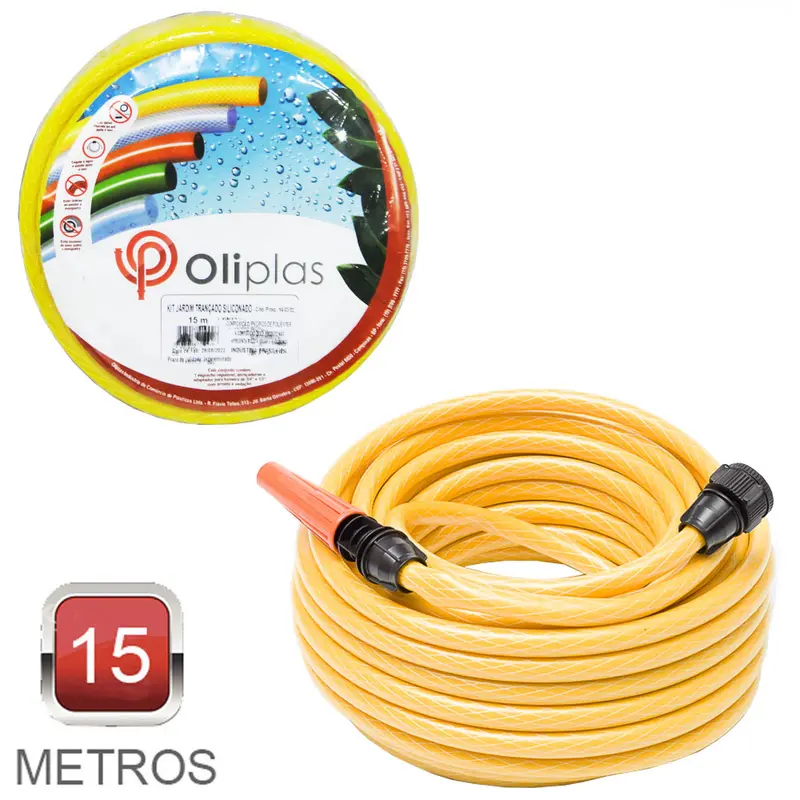 MANGUEIRA COM ESGUICHO PARA JARDIM FLEXIVEL TRANCADA SILICONADA 15M