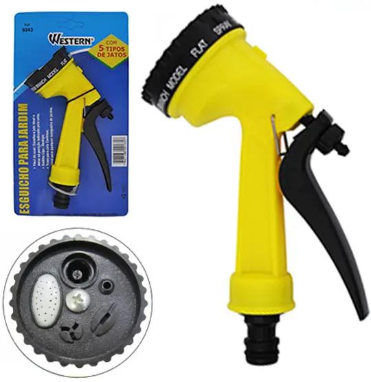 ESGUICHO PARA MANGUEIRA COM JATO 5 FUNCOES AMARELO 17X5,7CM DE Ø