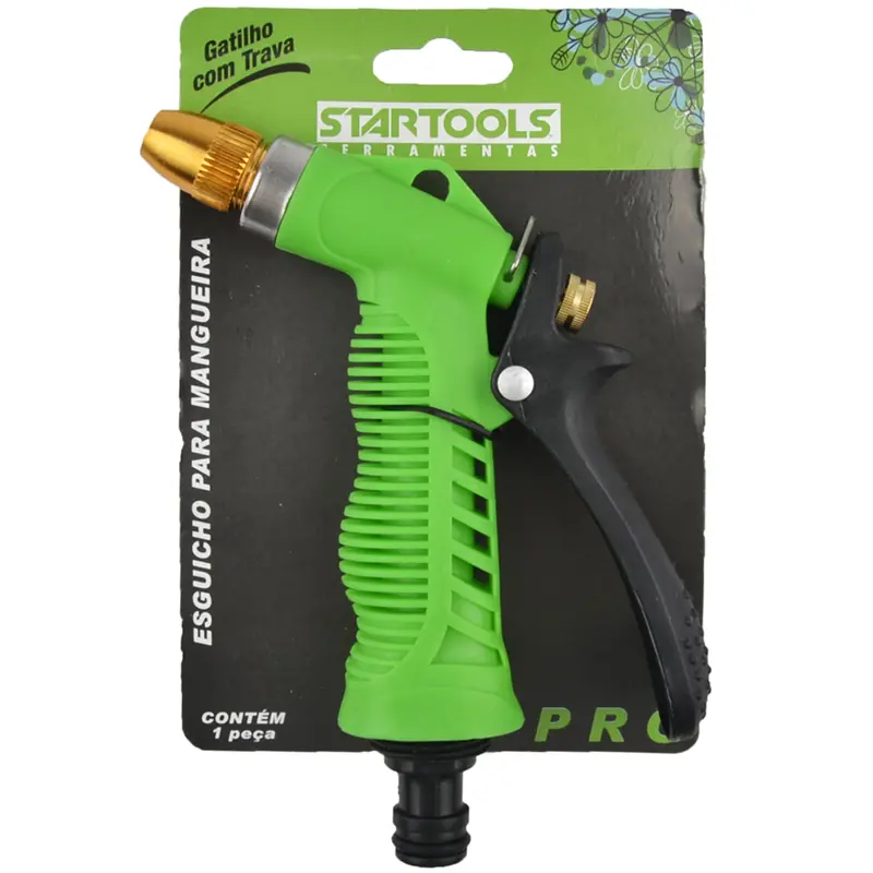 ESGUICHO PARA MANGUEIRA PISTOLA COM CONECTOR CURTO + TRAVA VERDE PRO 17X13CM