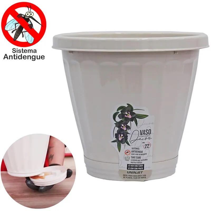 VASO REDONDO PALHA FUNCIONAL DECOR ANTIDENGUE N°22 COM PRATO 4L 18,5X22CM DE Ø DE PLASTICO