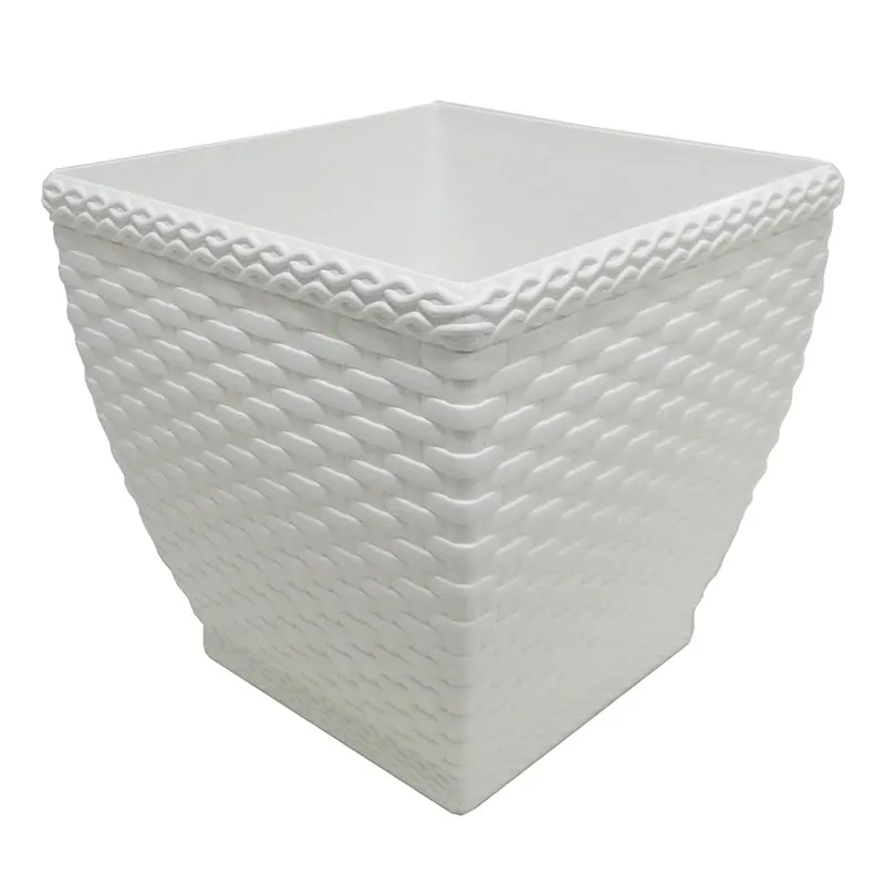 VASO QUADRADO RATTAN BRANCO 800ML 11X11CM DE PLASTICO