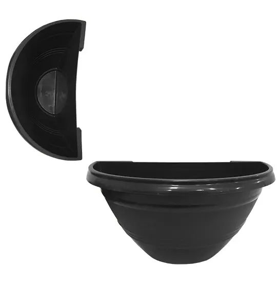 VASO MEIA LUA DE PAREDE PRETO 3,4L 30,5X17CM DE PLASTICO