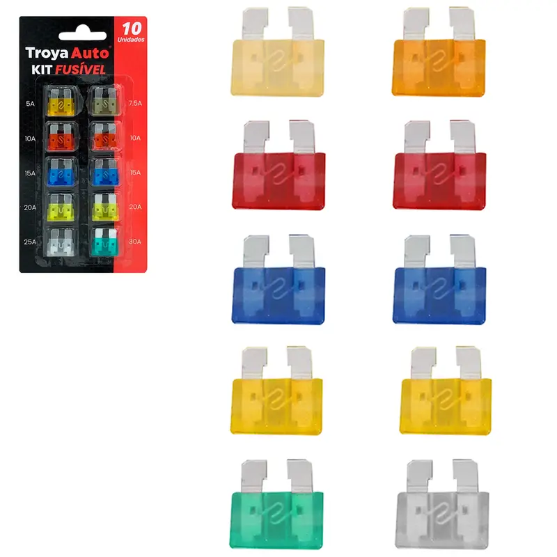 JOGO DE FUSIVEIS (FUSIVEL) PARA AUTOMOVEL LAMINA MEDIO COM 10 PECAS