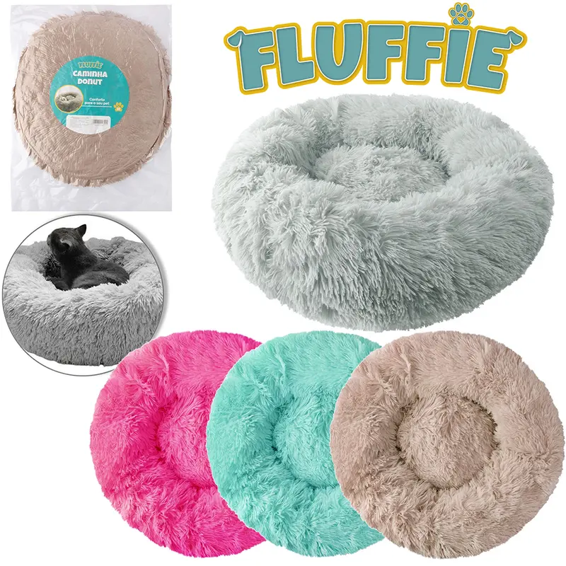 CAMA DONUT DE PELUCIA PARA CACHORRO E GATO FLUFFIE 12X50CM DE Ø