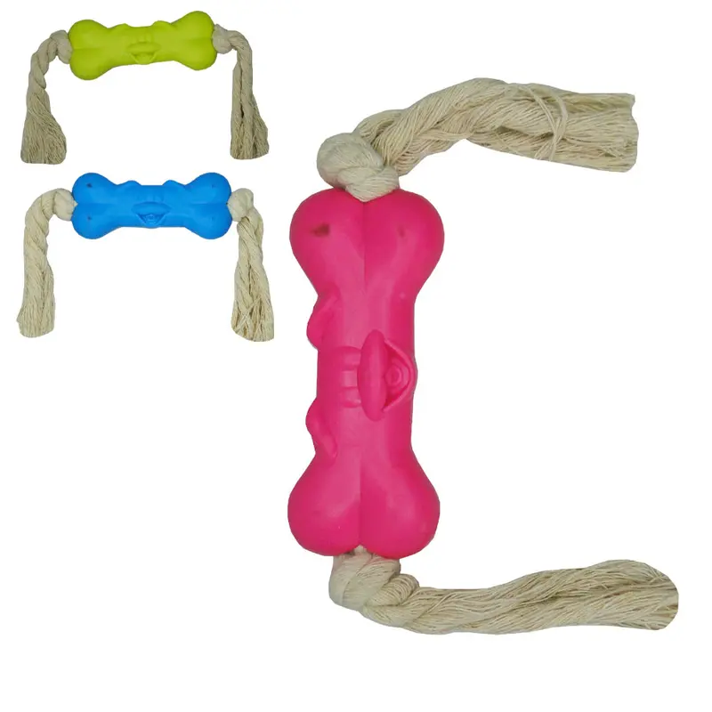 BRINQUEDO PARA CACHORRO CORDA COM 2 NO + OSSO DE BORRACHA CARINHA COLORS 39CM