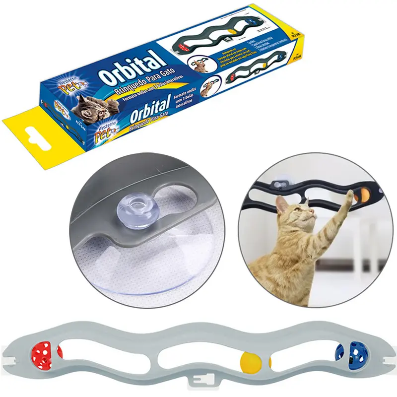 BRINQUEDO PARA GATO ORBITAL 3 BOLAS COM GUIZO + 3 AUTOADESIVO NA CAIXA