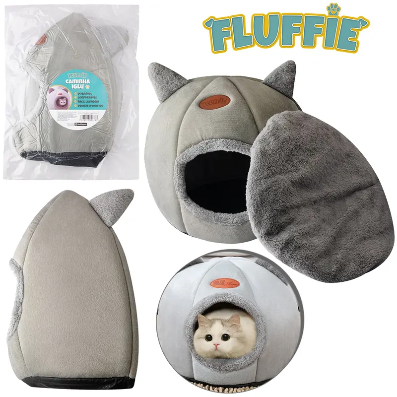 CAMA IGLU DE PELUCIA PARA CACHORRO E GATO M FLUFFIE 35X37CMØ