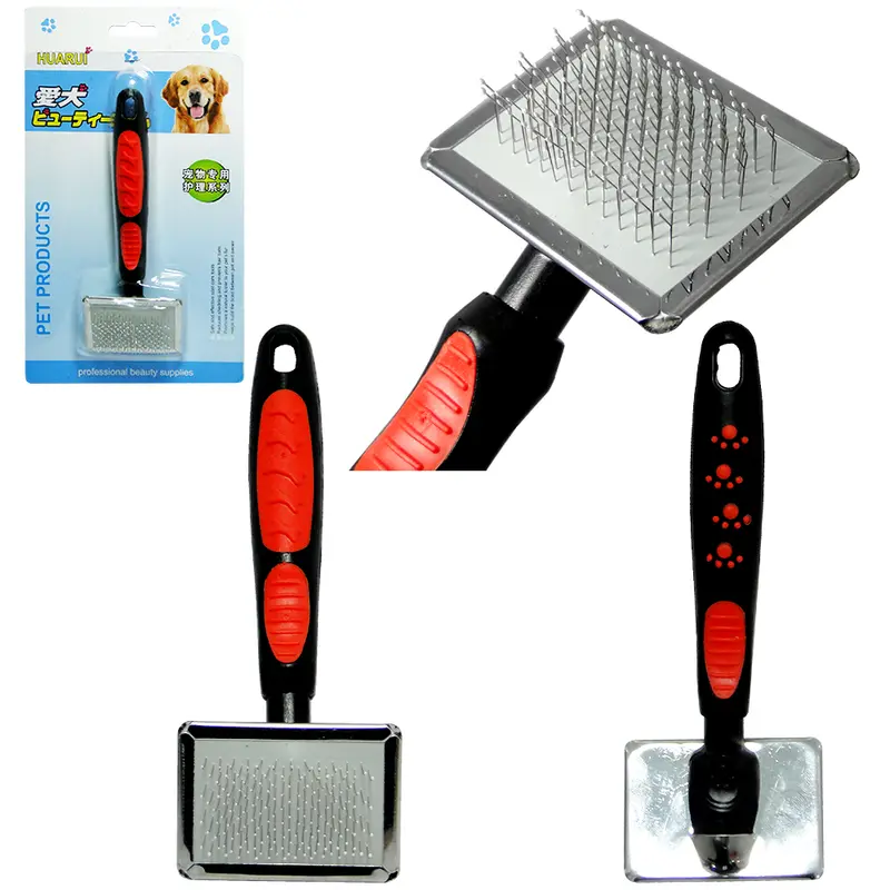 ESCOVA RASQUEADEIRA PARA CACHORRO E GATO CABO EMBORRACHADO 17X6,5CM