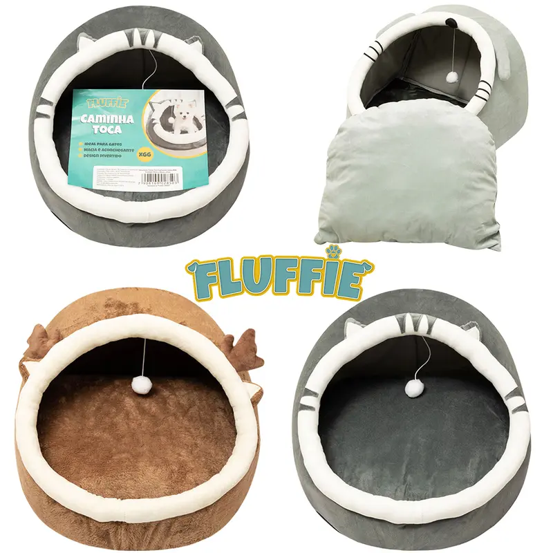 CAMA TOCA DE PELUCIA PARA CACHORRO E GATO XGG FLUFFIE 55X53X37CM