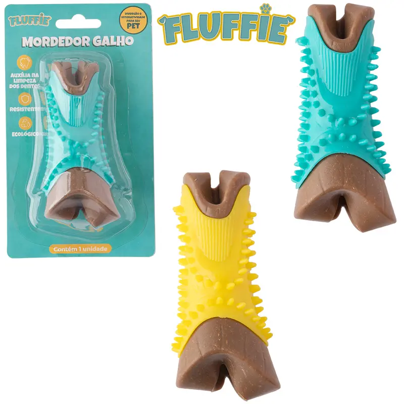 BRINQUEDO MORDEDOR PARA CACHORRO GALHO DE PLASTICO FLUFFIE 10X5X4,6CM