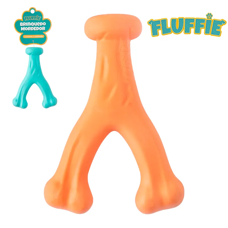BRINQUEDO MORDEDOR PARA CACHORRO OSSO DE BORRACHA MACICO FLUFFIE 11,5X8,5X2,5CM