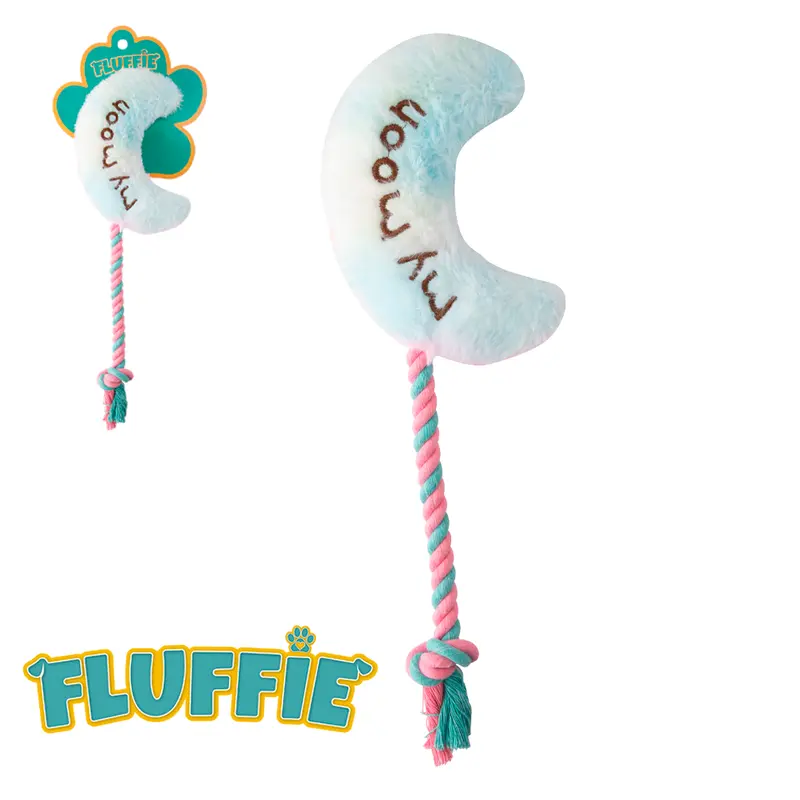 BRINQUEDO PARA CACHORRO MEIA LUA DE PELUCIA COM SOM + NO DE CORDA FLUFFIE 30X10X3,5CM