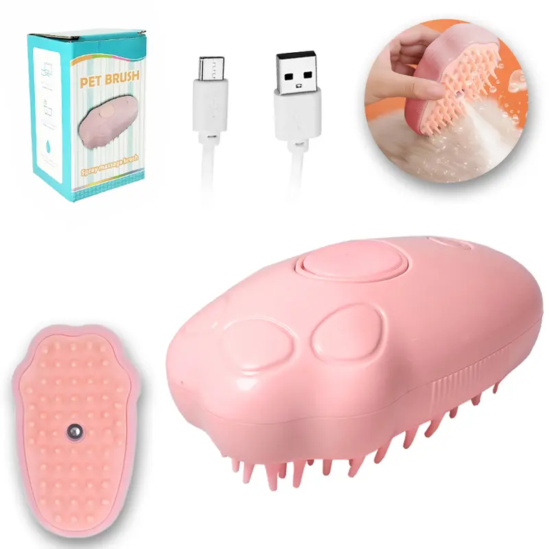 ESCOVA A VAPOR RECARREGAVEL PARA CACHORRO E GATO COM CABO USB 11X6,5CM
