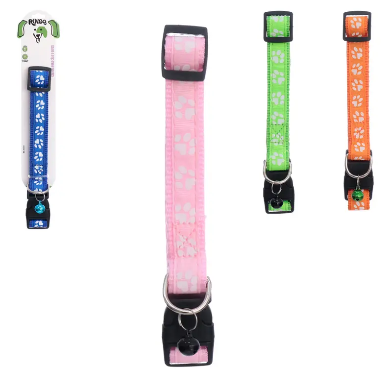 COLEIRA DE POLIESTER PARA CACHORRO E GATO COM FECHO E GUIZO 45X2CM