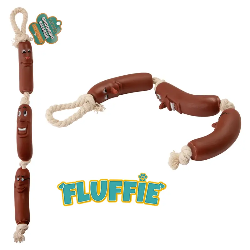 BRINQUEDO PARA CACHORRO SALSICHA MALUCA DE PLASTICO COM CORDA FLUFFIE 45CM
