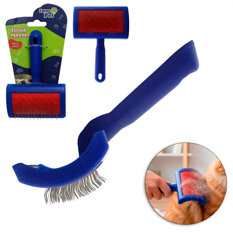ESCOVA RASQUEADEIRA PARA CACHORRO E GATO CABO PLASTICO 12X8,5CM IMPO PET