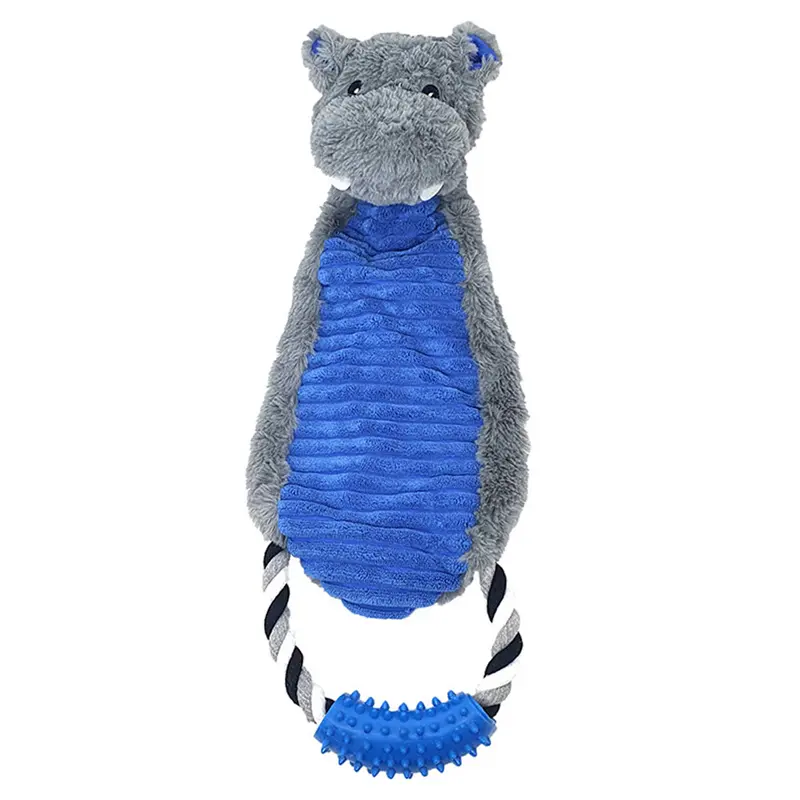 BRINQUEDO PARA CACHORRO HIPOPOTAMO PUXADOR CORDA DE PELUCIA E SOM 46X15CM PREMIUM