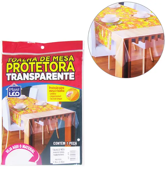 TOALHA DE MESA PROTETORA DE PLASTICO PE RETANGULAR TRANSPARENTE 1,35X2,2M
