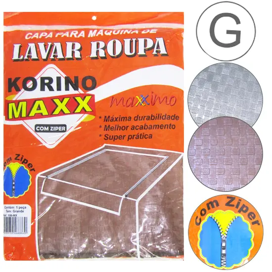 CAPA DE PVC FLANELADO PARA MAQUINA DE LAVAR KORINO MAXX COM ZIPER GRANDE 100X89X68CM
