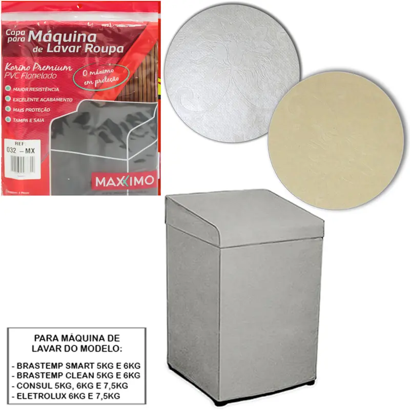 CAPA PARA MAQUINA DE LAVAR KORINO CLEAN / CONSUL / ELETROLUX 5/6KG 87X58X58CM