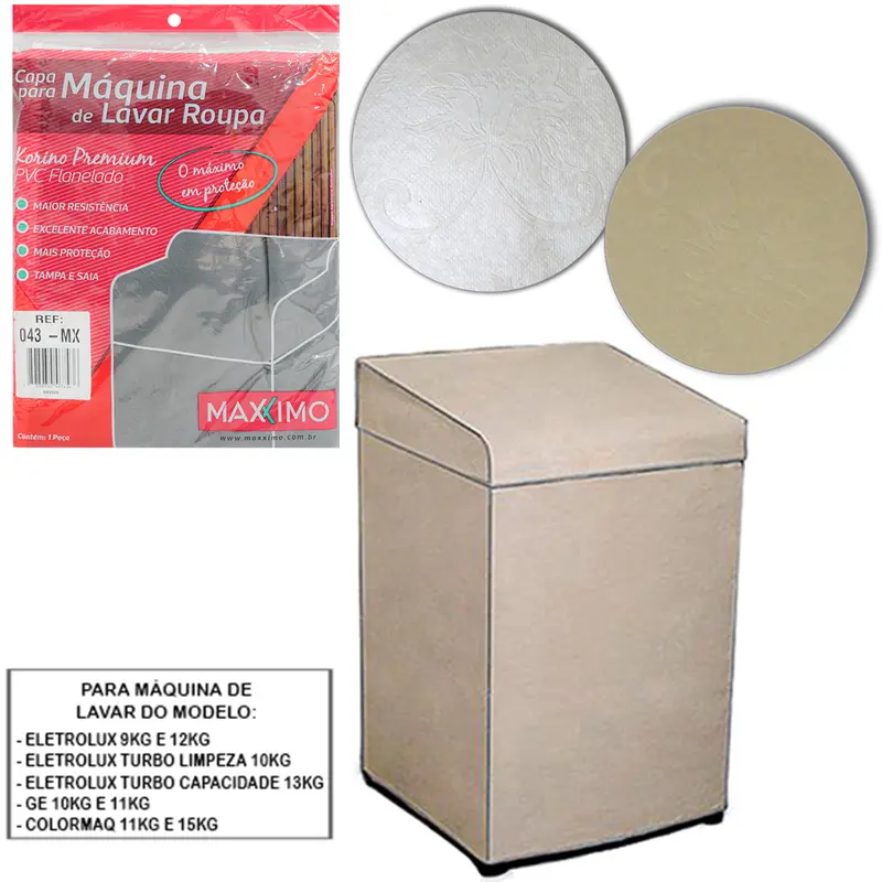 CAPA PARA MAQUINA DE LAVAR KORINO ELETROLUX 9/10/12KG GE 10/11KG 91X69X66CM