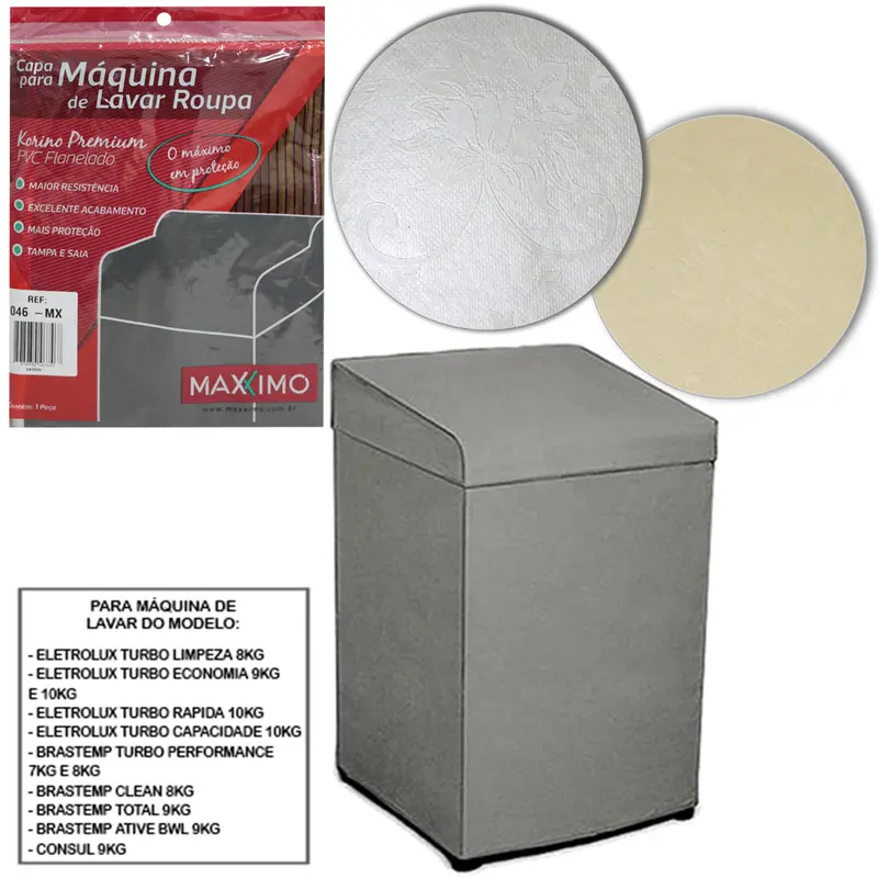 CAPA PARA MAQUINA DE LAVAR KORINO ELETROLUX 8/9/10KG TURBO CLEAN 8KG 80X59X56CM