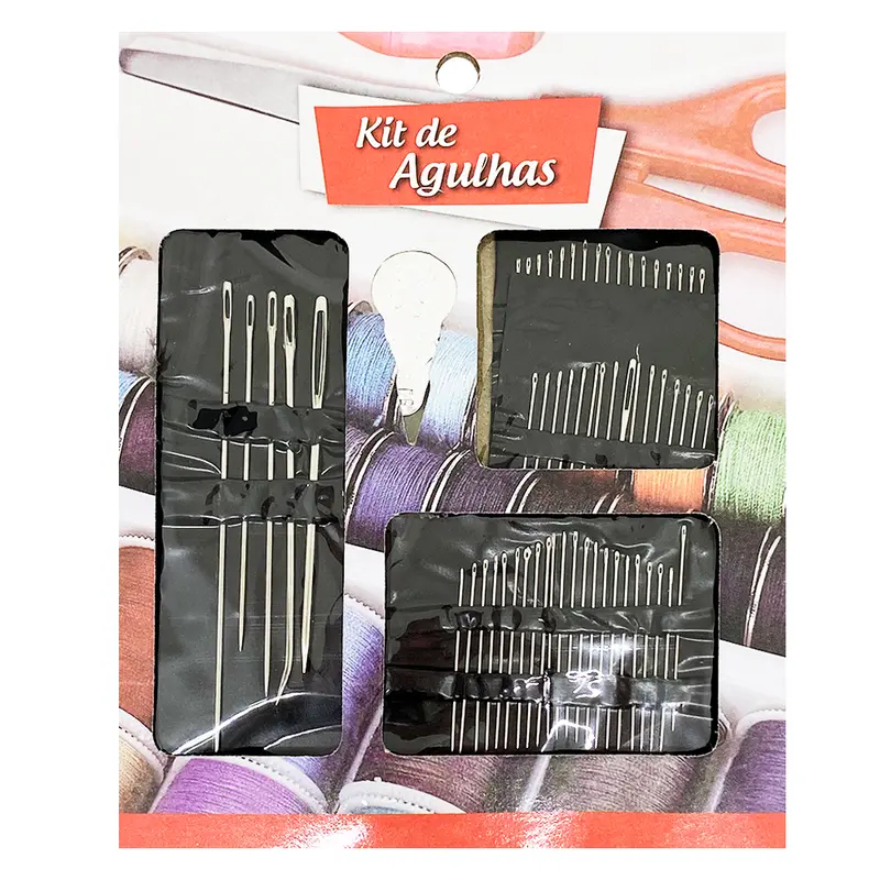 KIT COSTURA COM 60 AGULHAS + PASSADOR DE LINHA