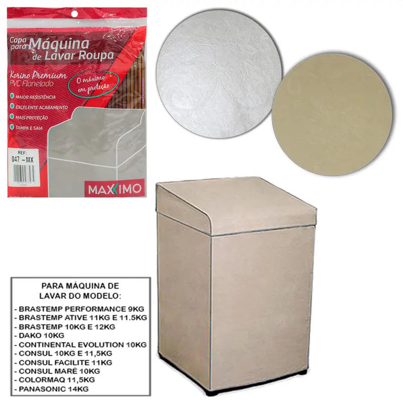 CAPA PARA MAQUINA DE LAVAR KORINO BRASTEMP / CONSUL 10KG 83X63X60CM