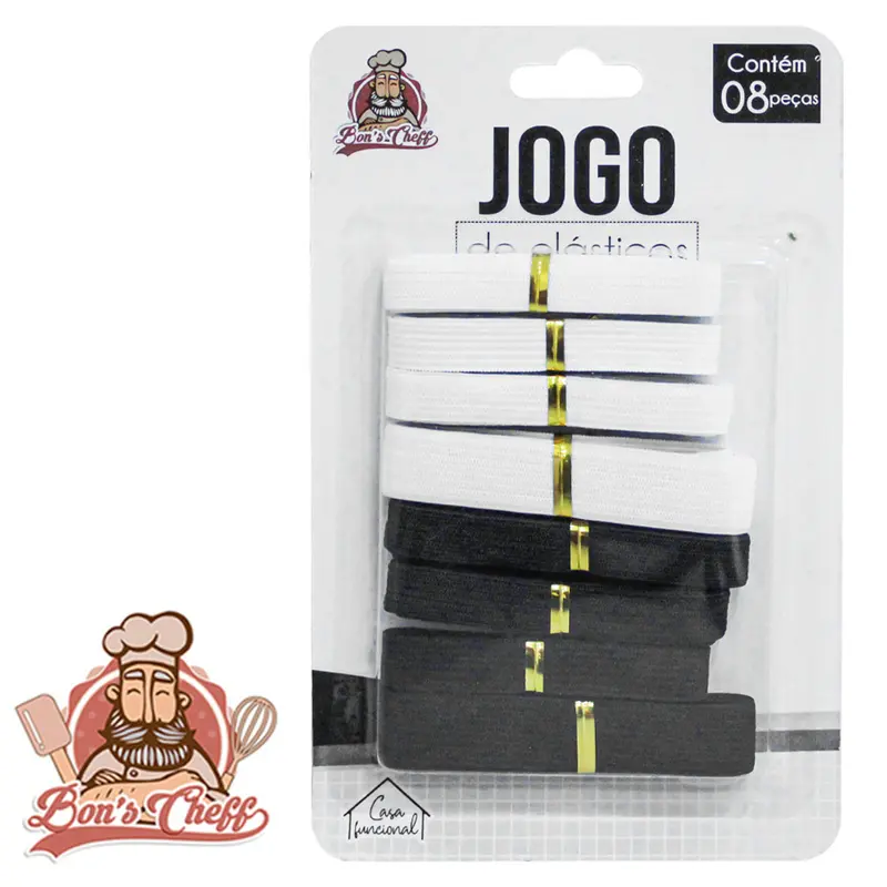KIT FITA ELASTICA LISA PRETO / BRANCO COM 8 PECAS 70X1CM