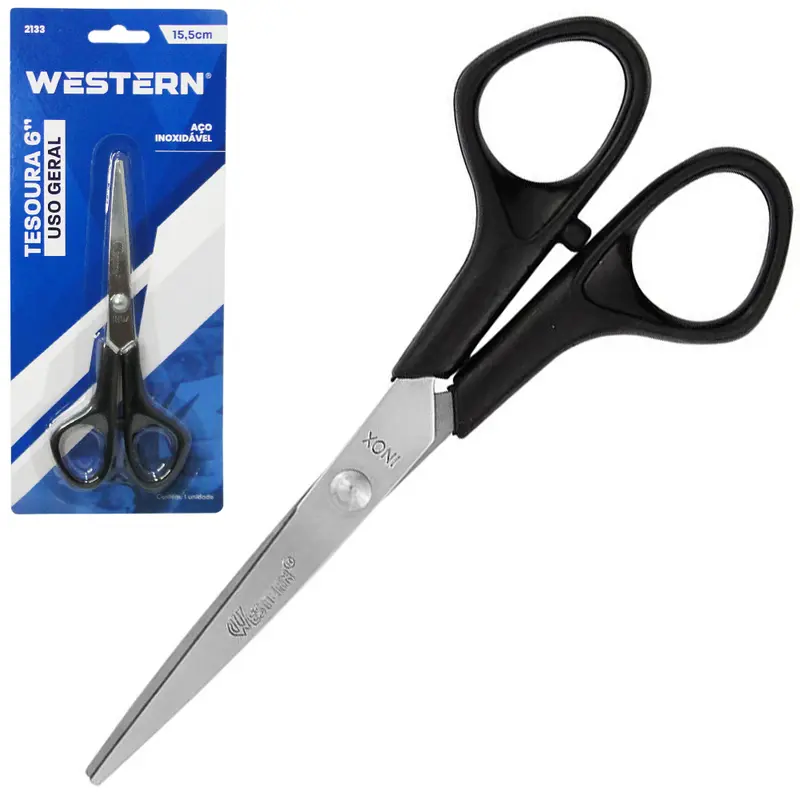 TESOURA DE USO GERAL DE INOX 6'' 15CM NA CARTELA
